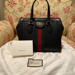 Gucci Ophidia Small Black Leather Top Handle Tote